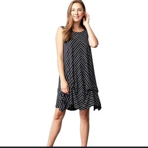 Habitat Paris Chevron Print Dress Size Large Pickup Hem Swing Lagenlook Art